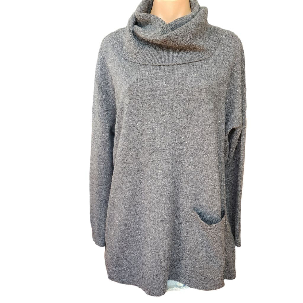 GARNET HILL Sylvie Cashmere Cowl Neck Sweater With Pocket S Gray SAMPLE 248